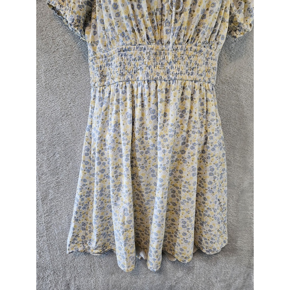 Hollister Dress Womens Large Light Blue Yellow Ditsy Floral Milkmaid Lined Mini - Picture 4 of 15